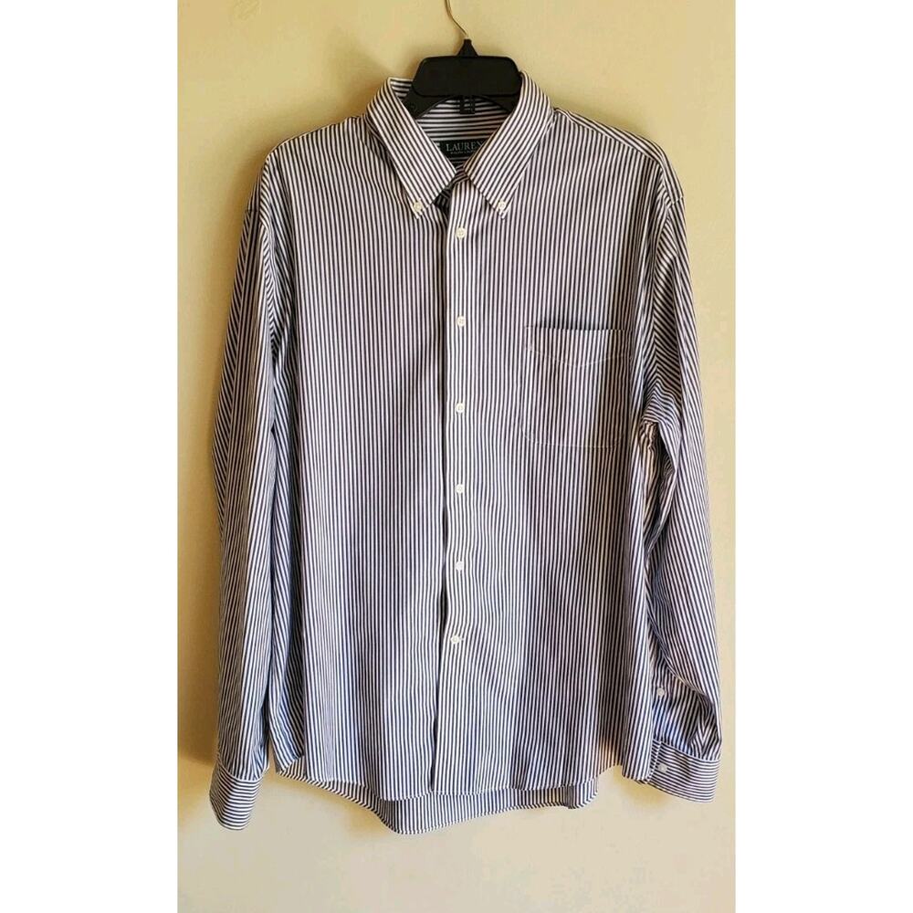 Lauren Ralph Lauren Men's‎ Oxford Blue White Stripe XL 17 1/2 36/37
